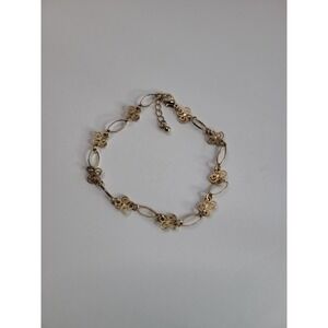 Gold-Tone Filigree Scroll Link Bracelet Anklet with Lobster Clasp